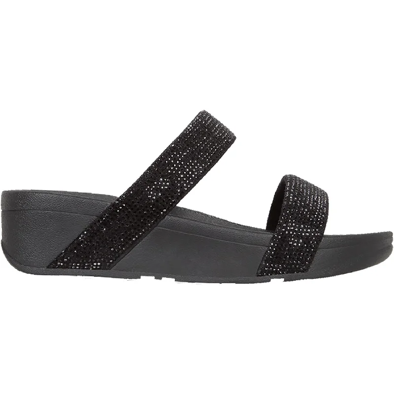 Women's Fit Flop Lottie Shimmercrystal Slide Black Fabric Art Deco - Inspired Shoe Look  