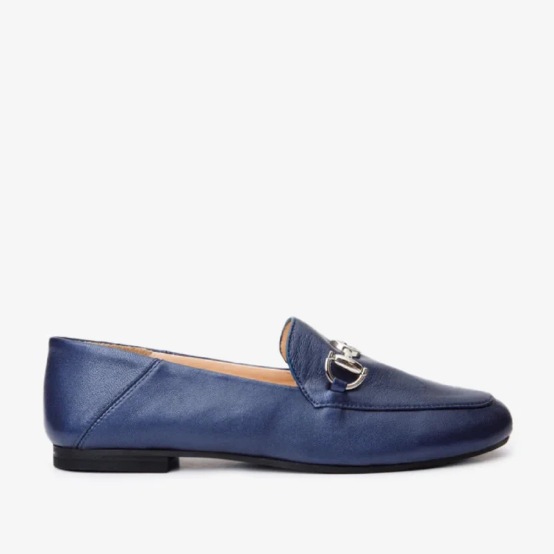 Luanda Navy Blue Leather Women Flat Shoe Desert Boot Utility Style  