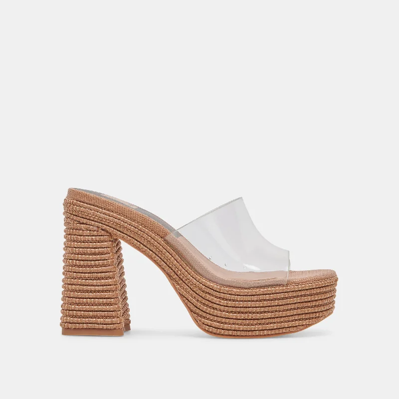 LICHIA HEELS COCOA VINYL Strap - Up Sandal Resort Style  