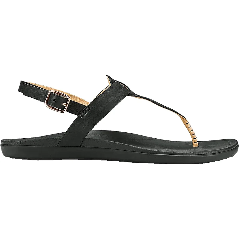 Women's OluKai Ekekeu Black Leather Bespoke Shoe Aesthetic 