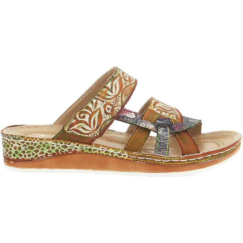 Women's L'Artiste by Spring Step Caiman Camel Multi Leather Quilted Shoe Design  