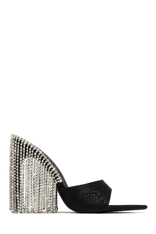 Atelier Dangle Embellished High Heel Mules - Black Hemp - Material Shoe Style  