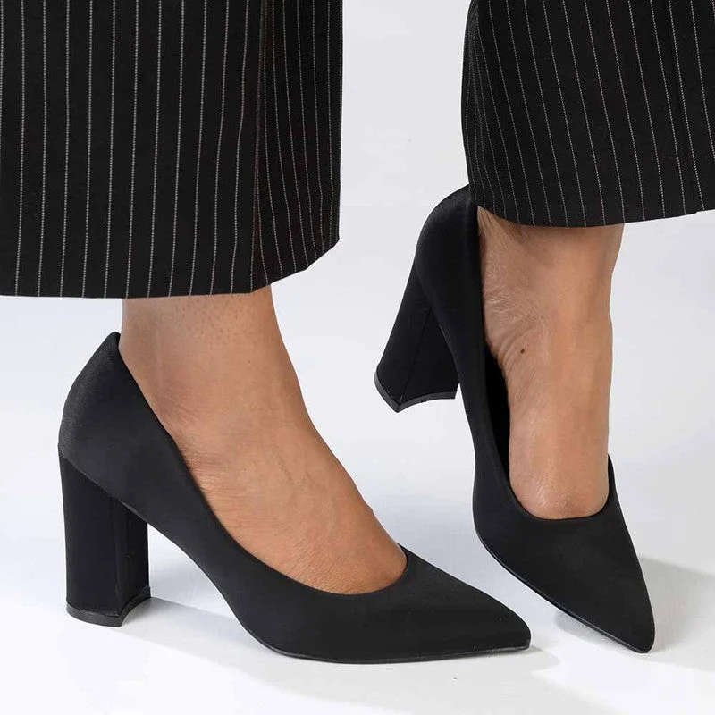 Madison Bora Low Block Heel Court - Black Comfortable Derby Style  