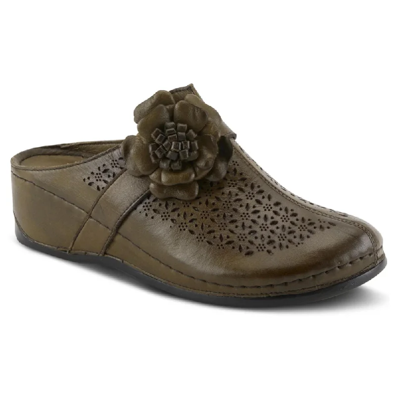 Spring Step Lilybean Olive Leather Clog (Women's) Strap - Up Sandal Resort Style  