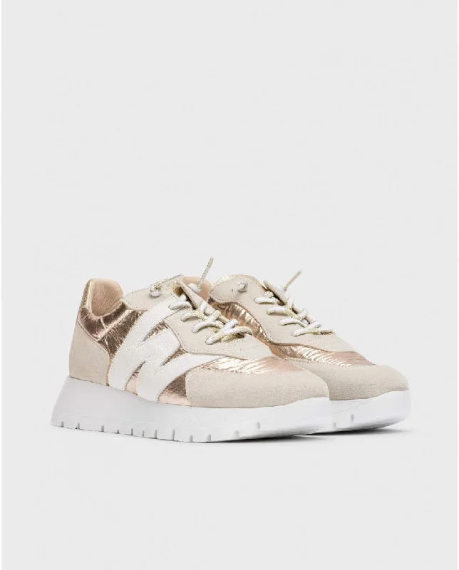 A-2464 BEIGE COMBO Metallic Trim Shoe Design  