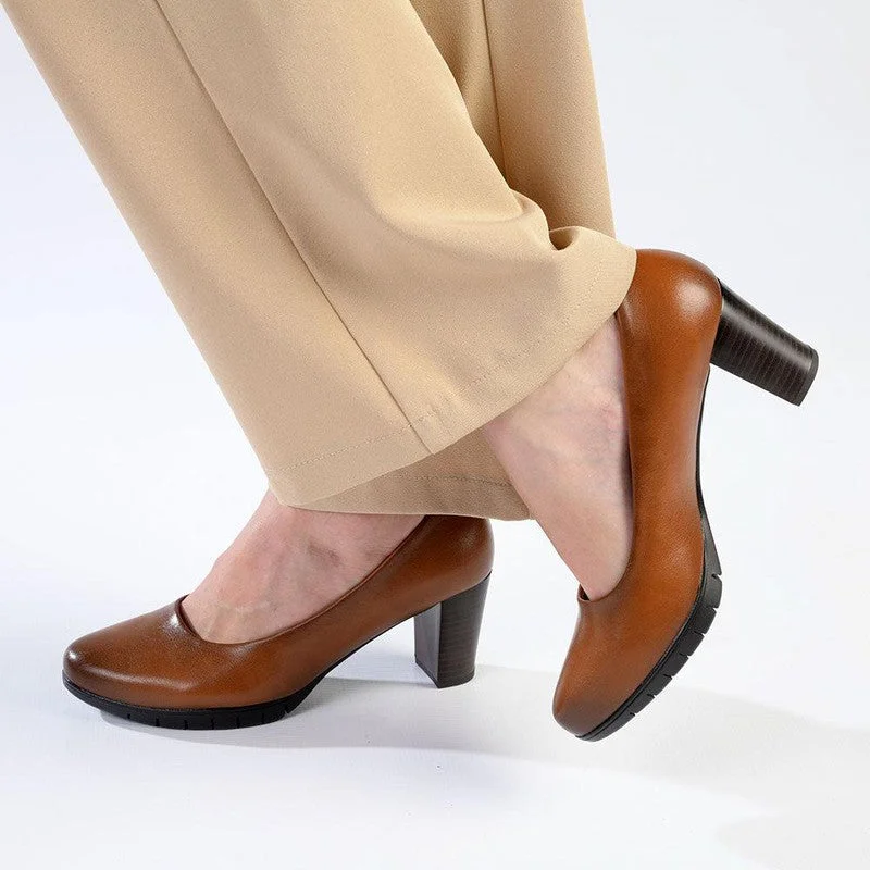 Soft Style By Hush Puppies Sian Block Heel - Tan British Gentleman Oxford Style  