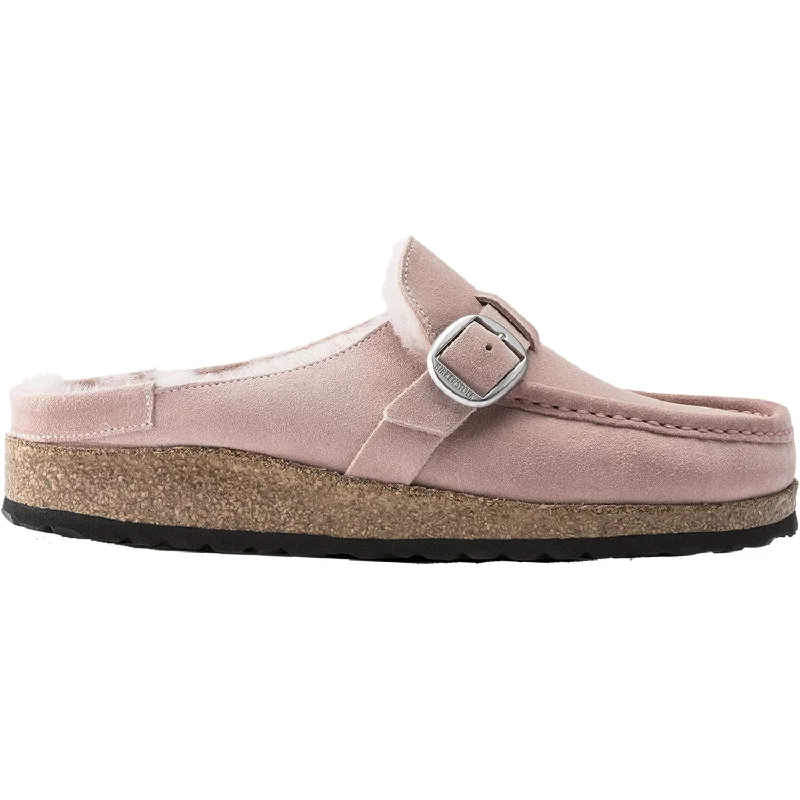 Women's Birkenstock Buckley Shearling Soft Pink Suede Distressed Leather Shoe Style  