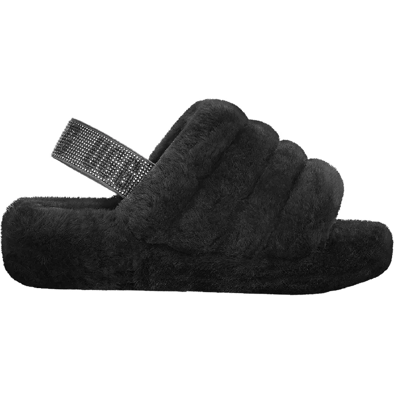 Women's UGG Fluff Yeah Bling Black Sheepskin Checkered Shoe Pattern Look  