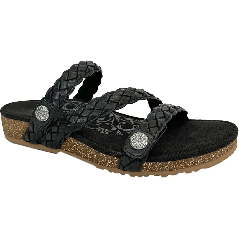 Women's Aetrex Josie Black Braided Leather Minimalist Sneaker Style  