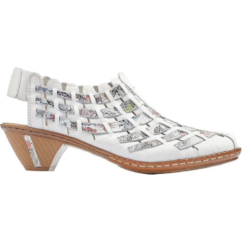 Women's Rieker 46778-80 Sina 78 Weiss/Ice Multi Floral Leather Tailored Oxford Style 
