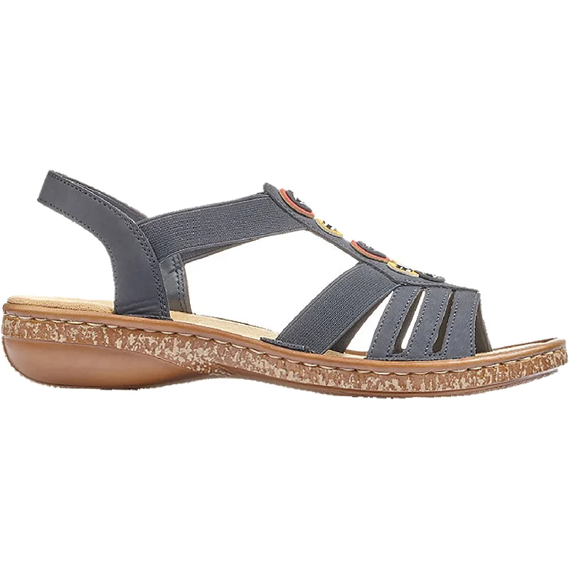 Women's Rieker 628L1-14 Regina L1 Pazific/Gelb/Red Synthetic Blue Coast Loafer Aesthetic 