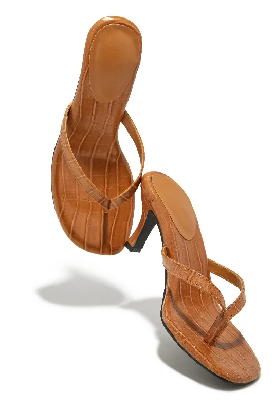 Tania Single Sole Mule Heels - Brown Croc Retro Plimsoll Style  