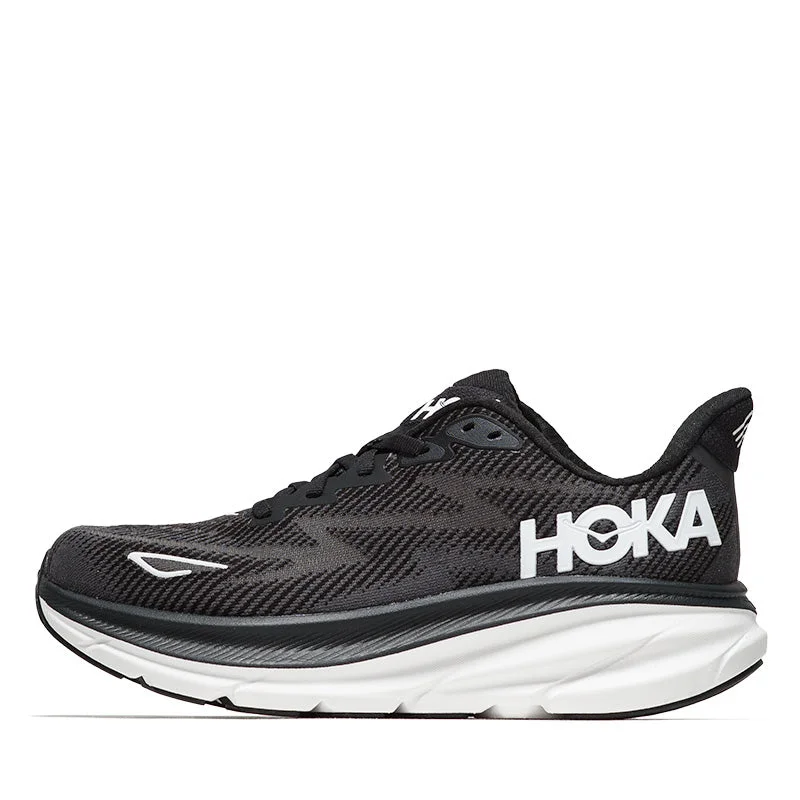 Women's Hoka Clifton 9 - Black/White Ivy League - Inspired Derby Look 