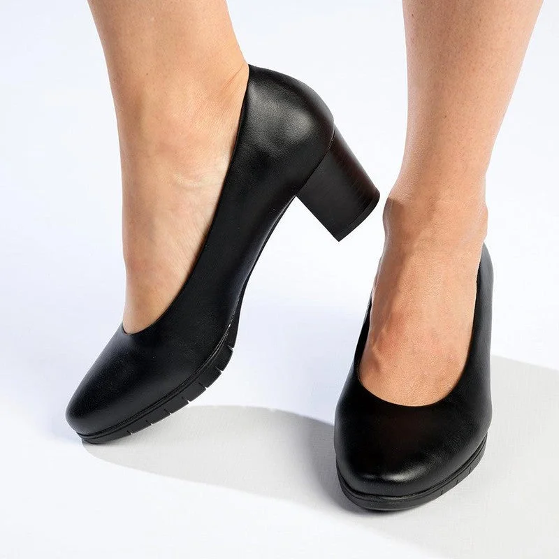 Soft Style by Hush Puppies Makana Block Heel - Black Two - Tone Shoe Design  