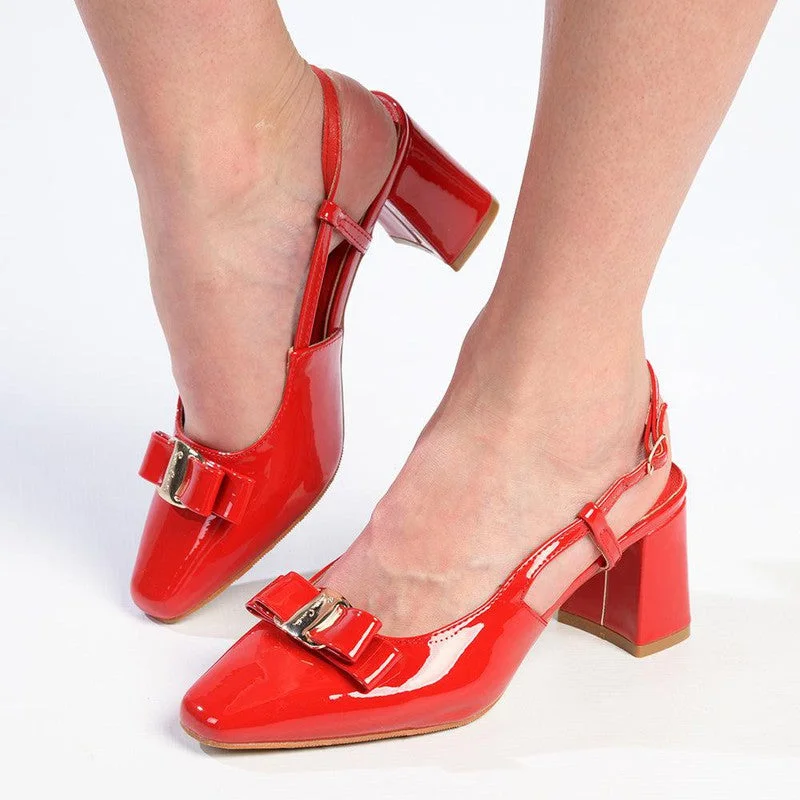 Pierre Cardin Blake Square Toe Slingback Heels - Red Single - Buckle Monk Look  