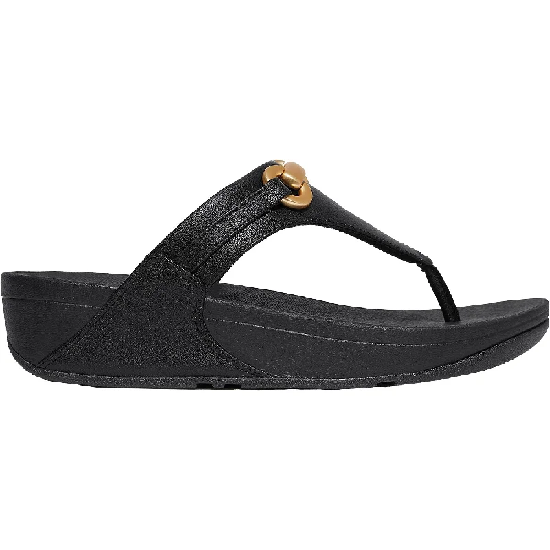 Women's FitFlop LuLu Chunky Snaffle Toe Post Black Leather Striped Shoe Style  