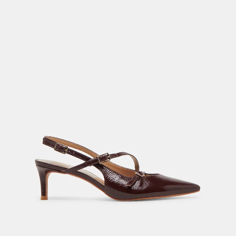 PAMLA MID WIDE HEELS CRANBERRY CRINKLE PATENT Suede Desert Boot 