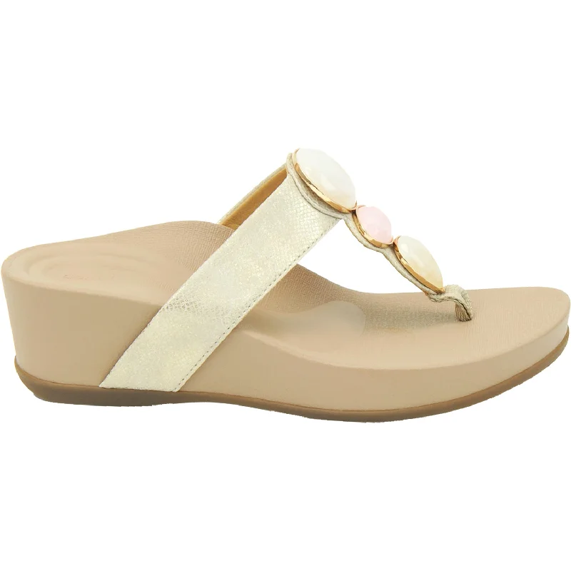 Women's Aetrex Alyse Light Gold Leather Art Deco - Inspired Shoe Look  
