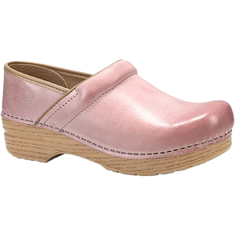 Women's Dansko Professional Clog Pink Milled Burnished Leather Glow - in - the - Dark Shoe Design  
