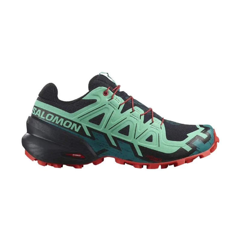 Salomon Women's Speedcross 6 Trail Running Shoes - Black/Biscay Green/Fiery Red Two - Tone Shoe Design Salomon Women's Speedcross 6 Trail Running Shoes - Black/Biscay Green/Fiery Red Two - Tone Shoe Design