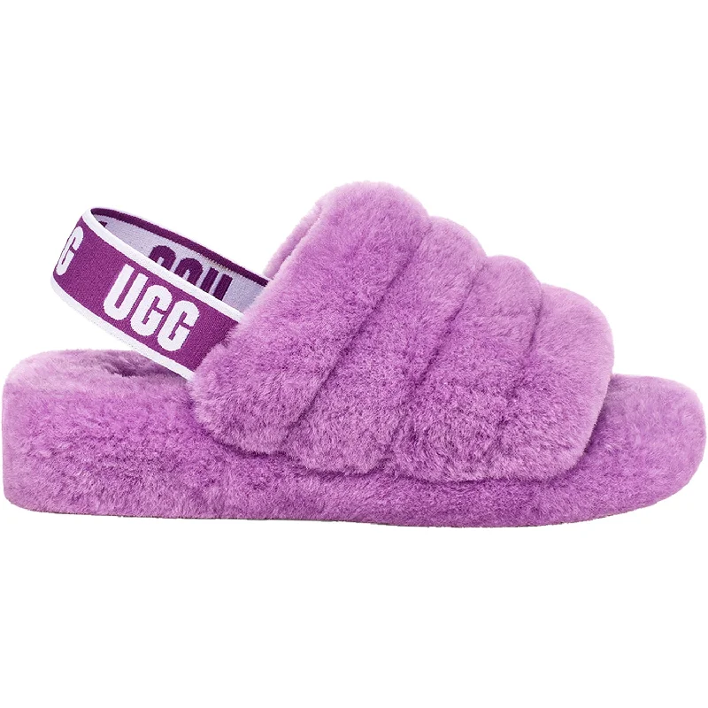 Women's UGG Fluff Yeah Slide Purple Sky Sheepskin Single - Buckle Monk Look  