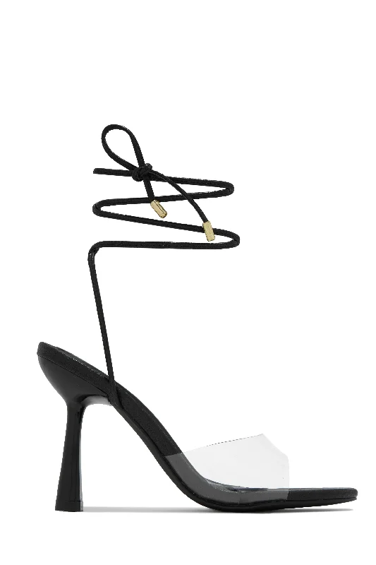 Miah Lace Up Heels - Black Strap - Up Sandal Resort Style  