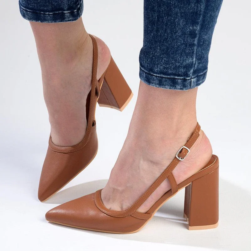 Madison Paula Slingback Block Heel Court - Tan Loose - Fit Slipper Style  