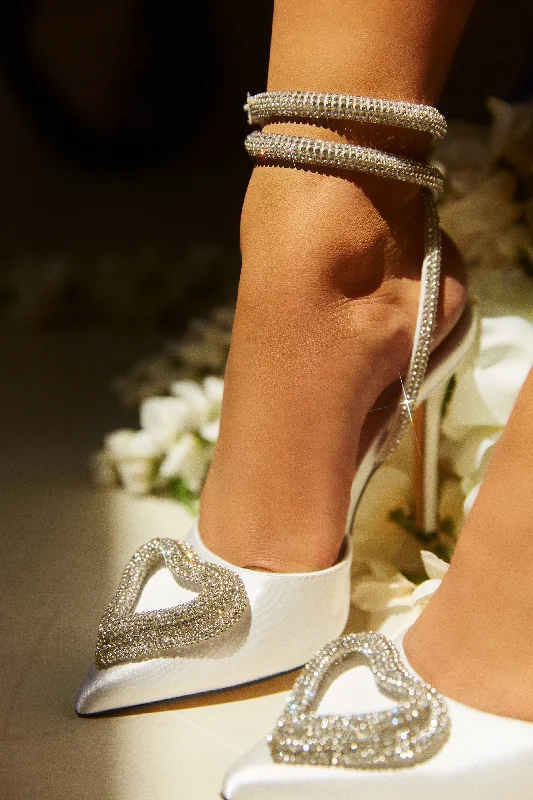 Love Language Embellished Heart Heel Pumps - White Desert Boot Utility Style  