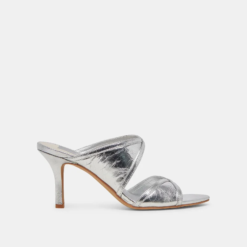 MANDEL HEELS SILVER CRINKLE PATENT Glow - in - the - Dark Shoe Design  