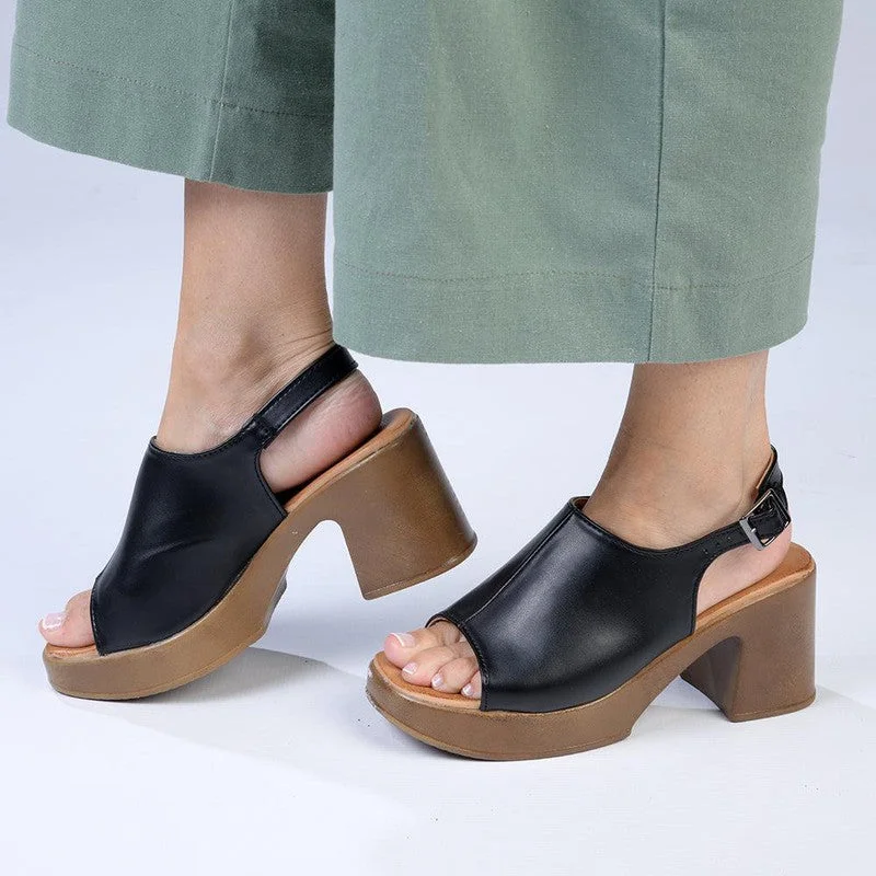 Franco Rossi Anja Clog Ankle Buckle Sandal - Black Smart - Shoe Functionality Style  