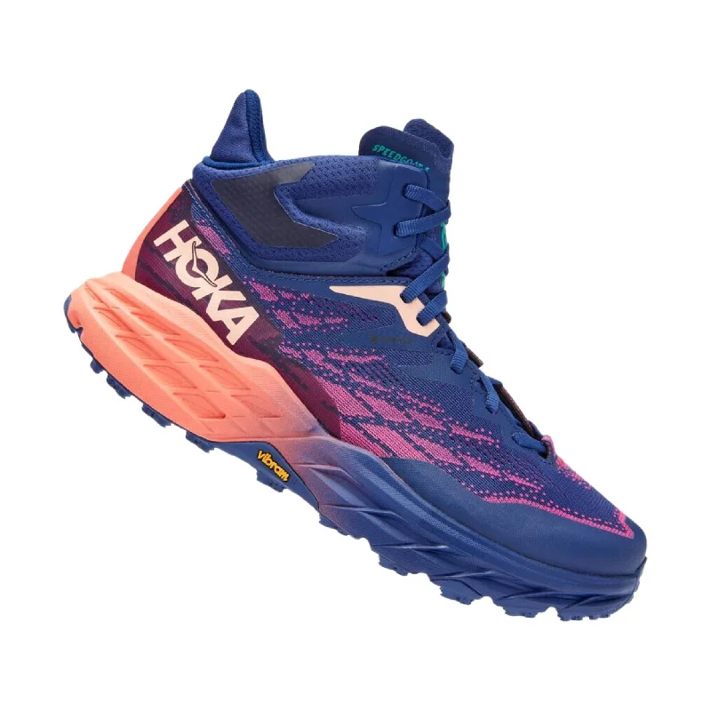 HOKA Women's Speedgoat 5 Mid GTX - Bellwether Blue/Camellia Performance Running Sneaker Look  