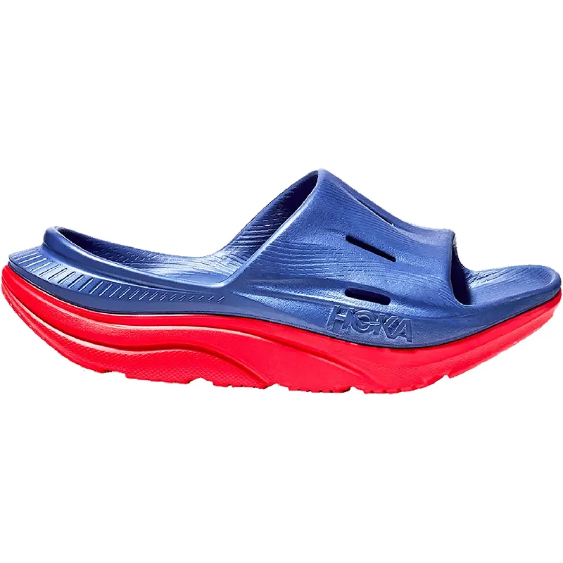 Unisex Hoka Ora Recovery Slide 3 Bellwether Blue/Red EVA Leather Driving Shoe Style  