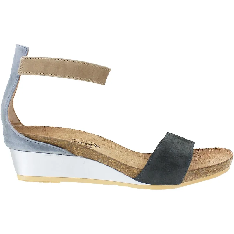 Women's Naot Pixie Oily Black/Vintage Slate/Khaki Leather/Suede Moccasin Soft - Sole Style  