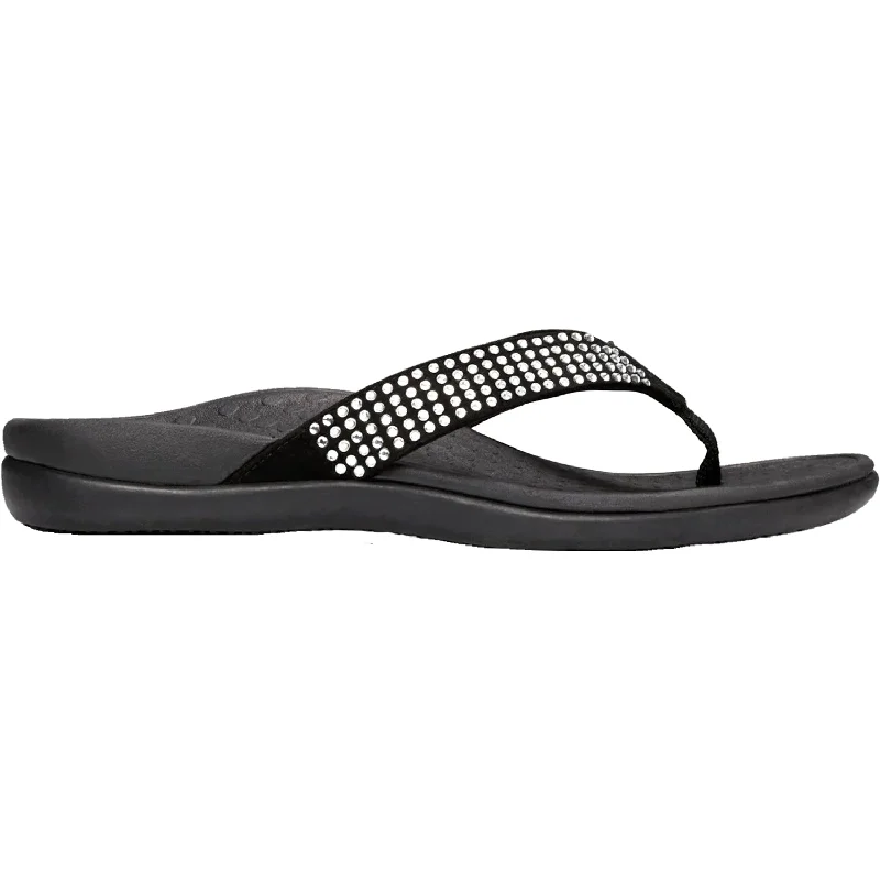 Women's Vionic Tide Rhinestones Black Suede Quilted Shoe Design  