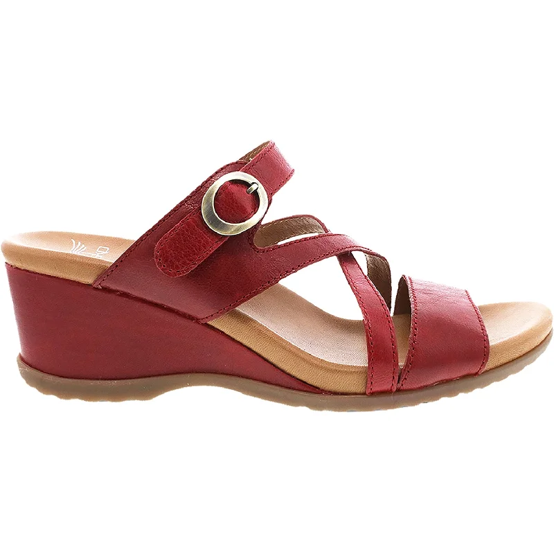 Women's Dansko Ana Red Glazed Calf Leather Rubber - Sole Plimsoll Look  