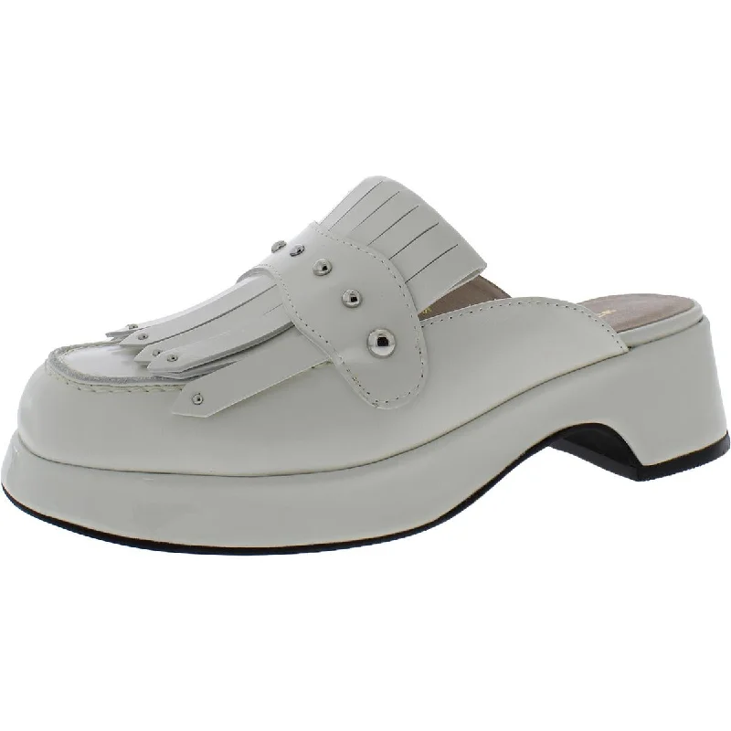All Black Womens Kiltie Stud Mule Leather Casual Mules Tailored Oxford Style 