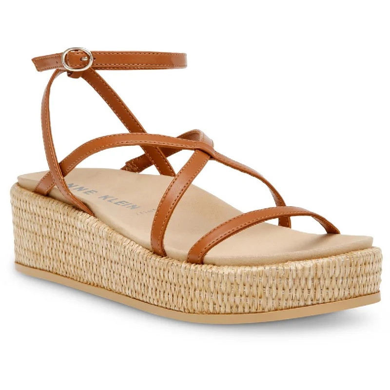 Anne Klein Womens Verano Faux Leather Ankle Strap Wedge Sandals Upcycled Shoe Look  