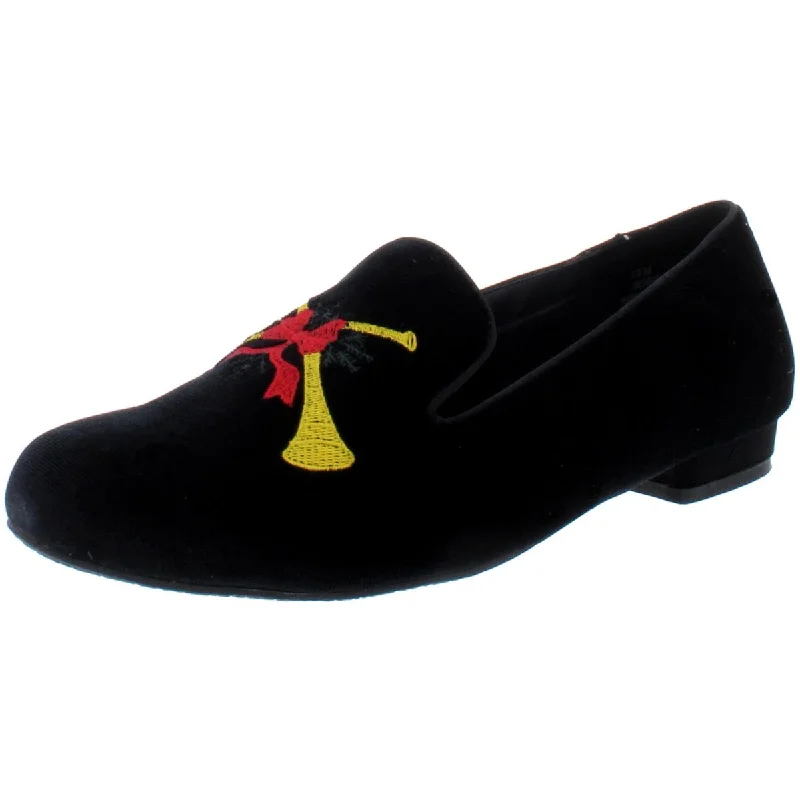 Beacon Womens Merry Holiday Embroidered Slip On Smoking Loafers Zip - Up Boot Style  