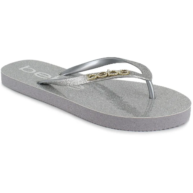 Bebe Womens Tracee Faux Leather Slip On Flip-Flops Quilted Shoe Design  