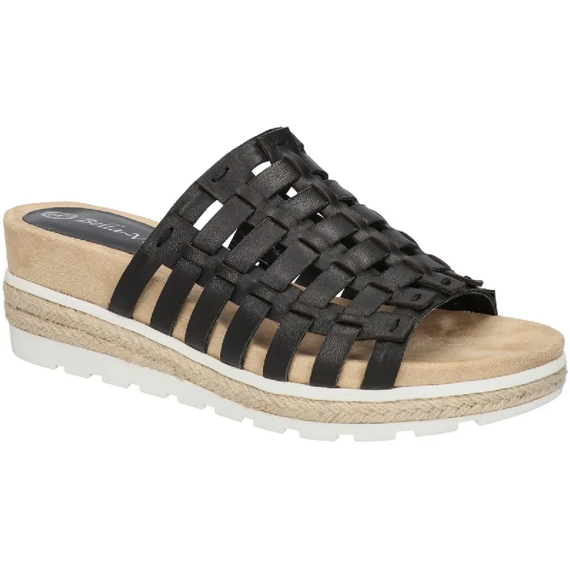 Bella Vita Womens Oaklynn  Leather Slip On Wedge Sandals Ivy League Loafer Look 
