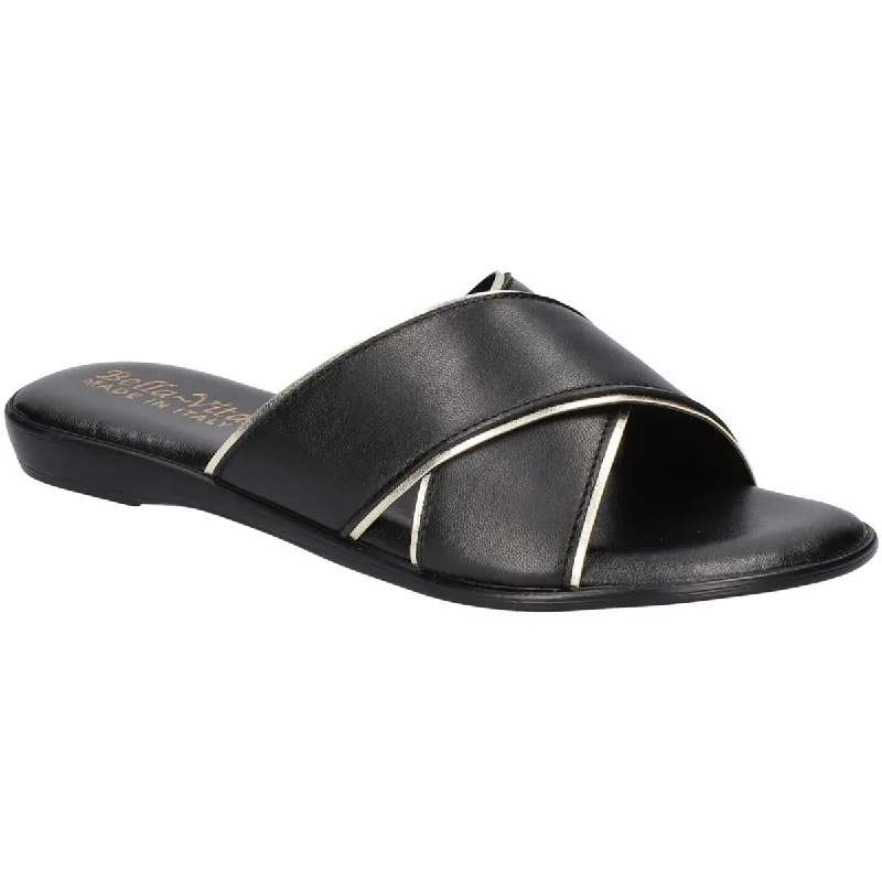 Bella Vita Womens Tab Leather Metallic Trim Slide Sandals Ivy League - Inspired Derby Look Bella Vita Womens Tab Leather Metallic Trim Slide Sandals Ivy League - Inspired Derby Look