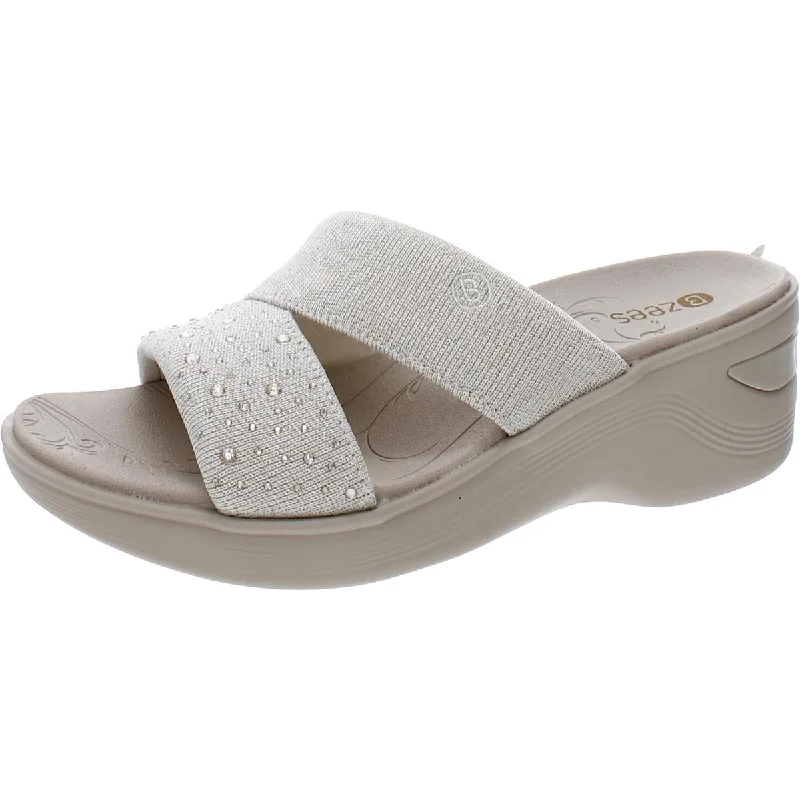 Bzees Womens Dynasty Bright Metallic Embellished Wedge Sandals Bespoke Shoe Aesthetic Bzees Womens Dynasty Bright Metallic Embellished Wedge Sandals Bespoke Shoe Aesthetic