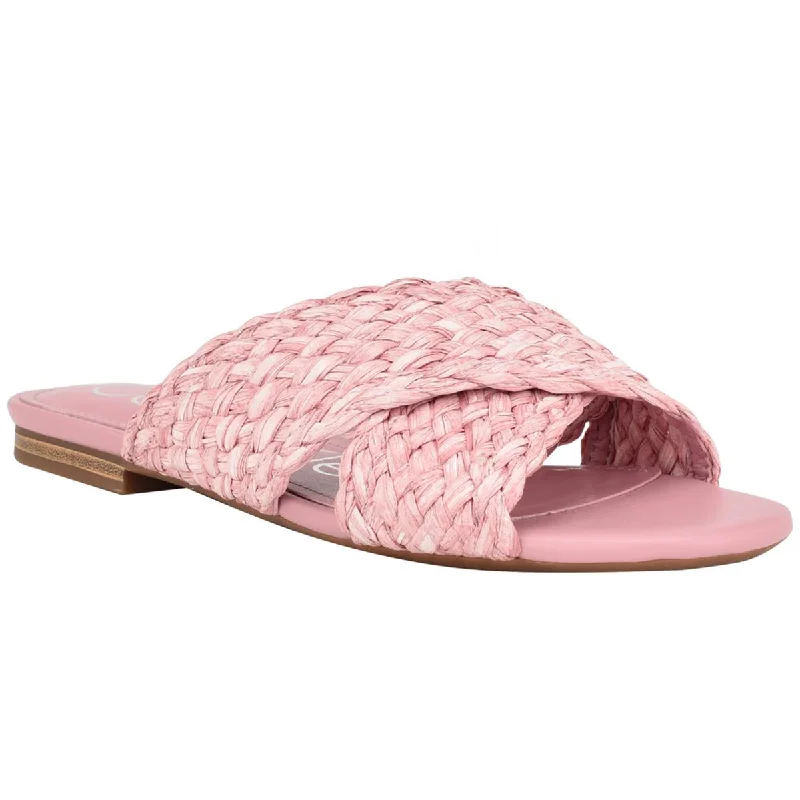 Calvin Klein Womens June 2 Woven Peep-Toe Slide Sandals Bespoke Shoe Aesthetic 