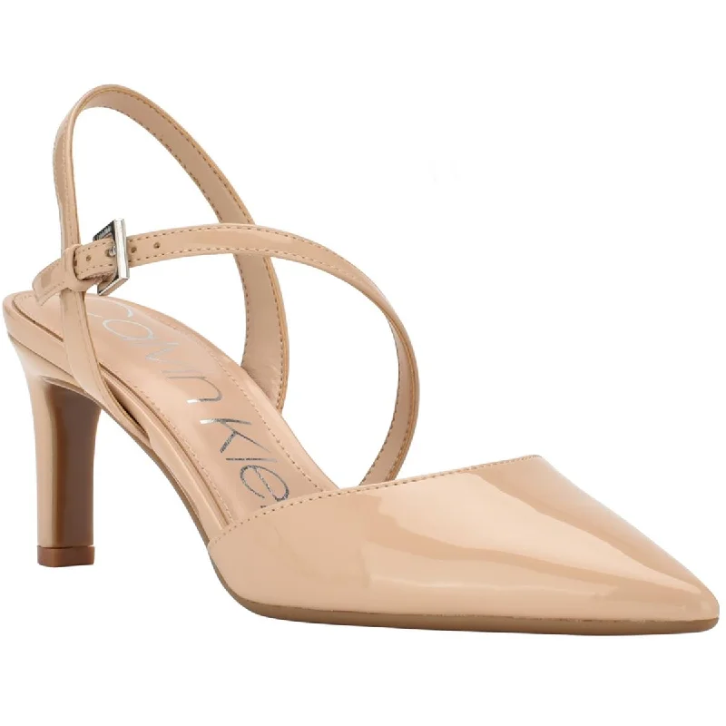 Calvin Klein Womens Loden Patent Pointed Toe Slingback Heels Vintage Oxford Appeal 