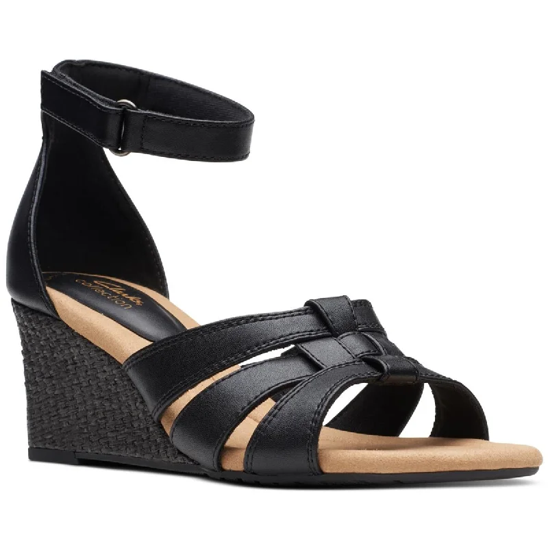 Clarks Womens Kyarra Joy Leather Woven Wedge Sandals Rubber - Sole Plimsoll Look  