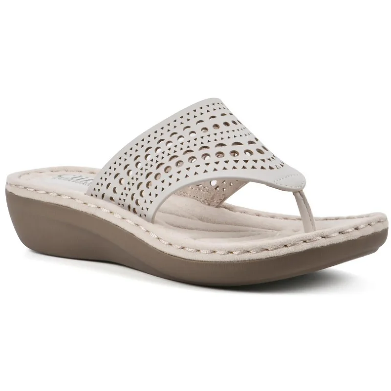 Cliffs by White Mountain Womens Compact Faux Leather Wedge Slide Sandals Checkered Shoe Pattern Look Cliffs by White Mountain Womens Compact Faux Leather Wedge Slide Sandals Checkered Shoe Pattern Look