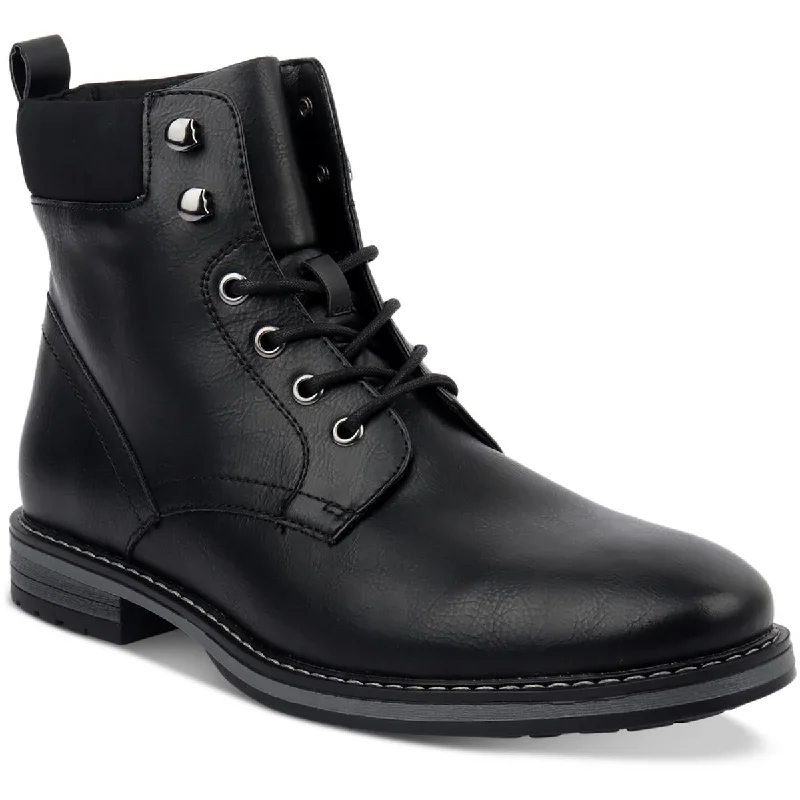 Club Room Mens Westin Faux Leather Lace-Up Ankle Boots Moccasin Soft - Sole Style  