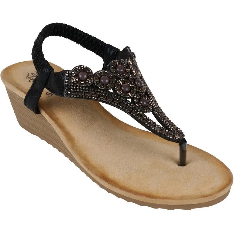 G.C. Shoes Womens Toe-Post Rhinestone Slingback Sandals Camouflage Print Boot Style  