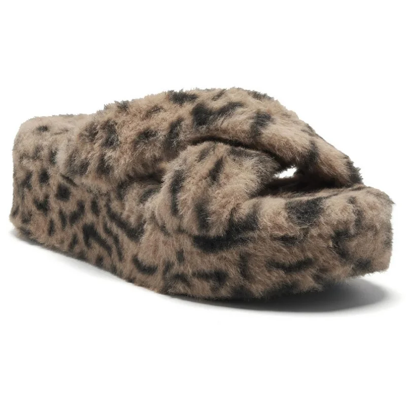 Jessica Simpson Womens Talulla Faux Fur Slides Flatform Sandals Quilted Shoe Design  