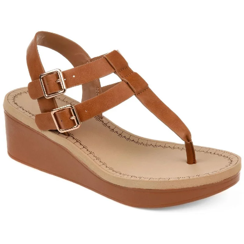 Journee Collection Womens Bianca Faux Leather Strappy Wedges Inflatable Shoe Look 